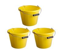 M1SS Set of 3- Yellow Plastic Builders Bucket 3 Gallon 14 Litre Water Mixing Storage Strong with Measuring Guide, Handle And Spout (Made in U.K)