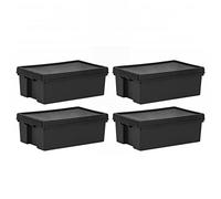 M1SS Set of 4-36L Black Bam Box Heavy Duty Storage Box with Lid Stackable/Nestable Storage Organizer Recycled Plastic Basket Home Garage & Office Storage Solution