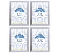 M1SS Set of 4 - 6 x 8 Inches Silver Ribbed Design Photo Frame, Glass Front Frame Wall Mount or Tabletop, Picture, Certificate, Freestanding and Wall Mountable for Home Decoration