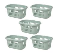 Set of 5-60 Litre Silver Sage Hipster Laundry Basket High Grade Plastic Washing Clothes Linen Storage Bin Tidy Household