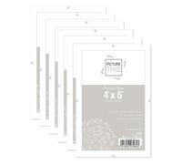 M1SS Set of 6 - 4 x 6 Inch Frameless Picture Clip Frames - Clear Styrene Window with MDF Back - Wall Mount Photo Frame for Home, Office, Gallery, Posters, Paintings