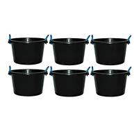 M1SS (Set of 6) - 45L Heavy Duty Black Plastic Buckets with Rope Handles - Cement, Plaster, Muck & Water Mixing Tubs - Durable Construction & Garden Storage - Made in UK