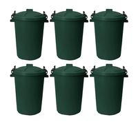 M1SS Set of 6-50L Litre Large Heavy Duty Plastic Dustbin Garden Storage Unit Bin Clip On Locking Lid - for Animal Feed Rubbish Waste etc Cylindrical Shape for Home Kitchen School Office (Dark Green)