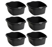 M1SS Set of 6 Large Rectangular 12 Litre Washing Up Bowl with Handles, Plastic Multi-Purpose Basin Mixing Sink Tidy Organizers Washing Up Bowl for Home, Kitchen Sink etc. Black, 12 liters