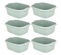 M1SS Set of 6 - Multi-Functional Rectangular Plastic Bowl Set Washing Up Bowls with Integral Handles for Sink Basin Kitchen Counter Top 39cm Bowls (Silver Sage) for Home, Kitchen etc.