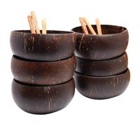 M1SS set of 6 - Polished Coconut Bowls and Wooden Spoons & Fork Set, Organic & Natural Coconut Smoothie & Acai Bowls - Eco-Friendly Vegan Gifts for Pasta Cereal Acai Salad Smoothies