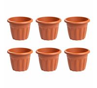 M1SS SET OF 6- Terracotta Round Planters 33Cm Traditional Flower Pots with Drainage Holes Suitable for Patio, Indoor and Outdoor Use Weather Resistant and Lightweight