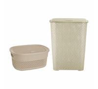 M1SS Set of 65 Litre with 14 Litre - Laundry Basket BEIGE Hamper with Lid and Handle Wash Laundry Basket Small | Large Bin Hipster Basket Laundry Tidy For Large and Small Dirty Clothes Organisation