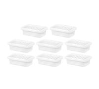 M1SS (Set of 8)- 4L Litre Clear Plastic Small Storage Box With Crystal Lids Home Office Stackable Nestable Container Made in U.K