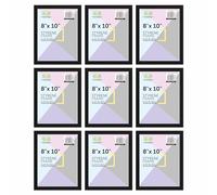 M1SS (Set of 9 Black 8" x 10" Picture Frame with Styrene front Sleek Design Photo Frames Wall Hanging Tabletop for Wedding Christmas Family Home Office Classic Wall Décor