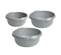 M1SS Silver - 3 Piece Multi-Functional Round Plastic Bowl Set Washing Up Bowls with Integral Handles for Sink Basin Kitchen Counter Top (28cm, 32cm & 36cm Bowls)