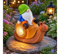 M1SS Solar Garden Gonk Ornament with LED Light - Weatherproof Resin Outdoor Decoration - Solar Powered Garden Statue for Patio, Lawn, Flower Beds & Pathways (Snail Gonk)