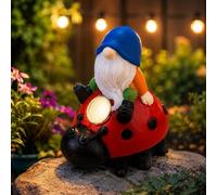 M1SS Solar Garden Gonk Ornament with LED Light - Weatherproof Resin Outdoor Decoration - Solar Powered Garden Statue for Patio, Lawn, Flower Beds & Pathways (Ladybird Gonk)