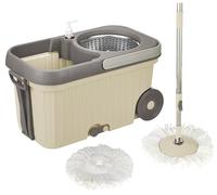 M1SS Spin Mop Bucket with Soap Dispenser - 360° Spinner, Big Wheels, Ribbed Floor Mop Bucket removable wringer, Drain Spout Includes 2 Microfiber Heads Refills Mop cleaning set, for Cleaning Floors