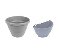 M1SS The Sample Pack of Etruscan Wall Basket Soft Grey and Beehive Style Cement Grey Planter 40cm Round Pot for Garden