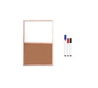 M1SS Wood Frame Combination Board Notice Cork Board with Dry Ease Whiteboard Bulletin Board Memo Board for Decor, Home, Office Includes Free 3 Markers and Push Pins. (45 x 30 cm), White & Brown