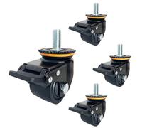 M20 Heavy Duty Threaded Stem Caster with Brake, 2/2.5/3 inch Double Bearing Nylon Caster, Set of 4 No Noise Replacement Tires for Furniture, Industry