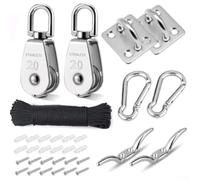 M20 Stainless Steel Pulley Block Set with Nylon Rope, Carabiner Hooks, and Cleat Hooks for Efficient Load Support in Various Settings