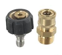 M22 Washer Swivel Set 14mm 15mm to 1/4" 3/8" Quick Connect, Brass Pressure Washer Accessory Spray Hose Pump, 5000 PSI(1#)