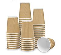 M25 Packs | 100 x Kraft 12 Ounce Ripple 3 Ply Disposable Insulated Paper Cups for Tea Coffee Cappuccino Hot Drinks