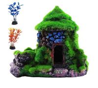 M2cbridge Aquarium Decorations Fish Hideout House Betta Cave with Green Lifelike Moss(Style 1)