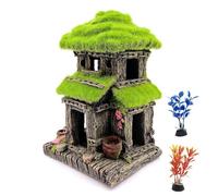 M2cbridge Aquarium Decorations Fish Hideout House Betta Cave with Green Lifelike Moss (Style 3)