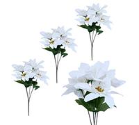 M2cbridge Pack of 4 Christmas Red White Poinsettia Bouquet Bushes Floral Picks, Height 13.8" (White)