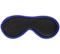 M2M Leather Blindfold with Black Fur, Black/Blue