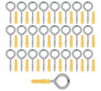 M3.5 304 Stainless Steel self Ring Screws, 25 Pcs Screw-In Vine Eyes, self Tapping Screw Rings, Heavy Duty Hanging Metal Hooks Eyelet Screws Bolts for Hammock, Swing Chair, with 25 Pcs Plastic Tubes