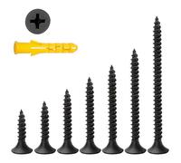 M3.5 Wood Screws Assortment,245 Pcs Drywall Screws Assorted,Flat Head Self Tapping Mixed Screws Kit For Wood,Metal,Plastic (16/20/25/30/40/50mm) (Black)