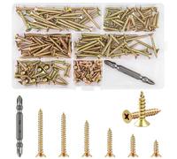 M3.5 Wood Screws Kit, 180 PCS Yellow Zinc-coated Steel Self Tapping Screws With Screw Bit - Ideal For Furniture Repair