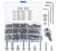 M3 M4 M5 Bolts and Nuts set, 270 Pcs Hex Socket Head Cap Screws Nuts and Bolts with Washers Kit, Hex Head Bolts Machine Screws Bolt and Nut Assortment Kit for Bicycle Motorcycle Repair