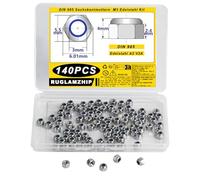 M3 Nylock Nuts, Nylon Insert Lock Nuts, A2 V2A Stainless Steel Hex Lock Nuts, Self-locking Nuts, Hex Nuts, Threaded Hexagon Nuts for Bolts Screws, DIN 985 Locknut Assortment (140 Pcs M3 Nuts)