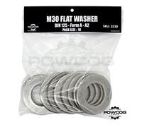 M30 Flat Washer - A2 Stainless Steel Thick Grade 304 Metric Grade - Form A DIN 125 - by POWCOG® - Pack of 10
