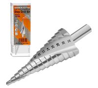 M35 Cobalt Step Drill Bit for Stainless Steel & Hard Metal, 4-32mm 15 Steps | M35 HSS 5% Cobalt Cone Cutter, 10mm 3-Flat Shank Step Bit, 118° Split Point, Silver Spiral Grooved Cone Drill Bit Hole Cutter