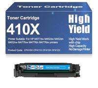M377dw M452dw Toner Cartridges Compatible 410X CF410X CF411X CF413X CF412X Toner High Yield for HP M452dn M452nw M477fnw M477fdn M477fdw with chip,Cyan-410X