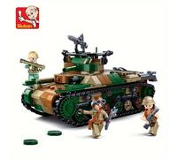 (M38-B1107) 563pcs Sluban 1107 Medium Military Tank Model Building Block Toys 97 Medium Chariot Children Diy Bricks Toy