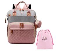 M4268782 CAMIR-Baby stroller backpack, Nappy diaper hadback, Maternity bag, Dimensions 38 cm x 28 cm x 15 cm with five compartiments. (PINK-GREY) (PINK-GREY)