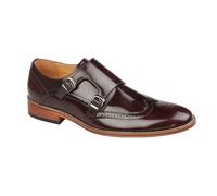 M429BD Twin Buckle Mens Brogue Monk Shoes Oxblood