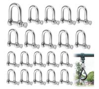 M5/M6 D Ring Shackles, 20pcs Stainless Steel Heavy Duty D-Rings Shackle Bolt Set for Camping Hiking Sailing Anchor Chain Chain Link Tow Traction Hook Accessory