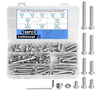 M5 Screw Set, 300 Pieces Pan Head Hex Socket Screws Nuts Set, Threaded Screws and Nuts and Washers Set, Stainless Steel Machine Screw Assortment Set, Silver