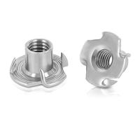 M5 T-Nuts, 304 Stainless Steel 4 Pronged Tee Nuts, Four-jaw Threaded Inserts for Rock Climbing Holds, Furniture, Cabinetry, Woodworking, Silver, 25 PCS