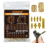 M5 Threaded Inserts with M2-M8 Heat Set Insert Tools,Brass Metric Knurled Nuts for 3D Printing Components and Plastic Parts (M5x5x7-25PCS M5x8x7-25PCS)