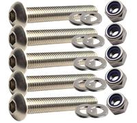 M5 x 60mm Button Head Bolts Set with Nuts and Washers Fully Threaded Socket Made of A2 Stainless Steel (Pack of 5)