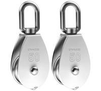 M50 Heavy Du Stainless Steel Pulley Block 304 Grade Single Wheel 2-Pack with Swivel Eye Hook - Perfect for Lifting Rigging Rope & Wire Cable Use