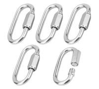 M6 Chain Quick Link 5 Pcs Stainless Steel Locking Carabiner Clips with Screw, 1/4 Inch Heavy Duty D Clips for Camping Climbing Fishing Hiking Accessories, Silver, Max 860 Lbs