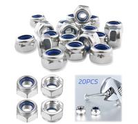 M6 Nylon Insert Lock Nuts, 20pcs 6mm Stainless Steel Hex Insert Lock Nuts, Self-Locking Nut with Nylon Inserts for Washer Bolts & Screws for Assembling and Fastening, Silver