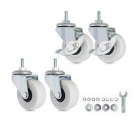 M6 Threaded Stem Caster Wheels, 2 Inch PVC Silent, No Noise and No Scratch Castor Wheels, Replacement for Tiny Shelving, Slide Storage Cart for Office, Kitchen & Laundry Room, Set of 2 Brake 2 Swivel
