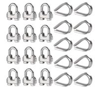 M6 Wire Rope Clamps 12 Pcs with 10 Pcs Wire Rope Thimbles | M6 Wire Rope Clip for Ø 6mm Wire Cable,Stainless Steel Wire Clamps for Pet Fences,Heavy Duty Towing and Dock Lifts