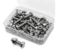 M6 x 10mm 40PCS Hex Head Screws Bolts and Nuts Set, 304 Stainless Steel 18-8, Full Thread, Bright Finish, Machine Thread